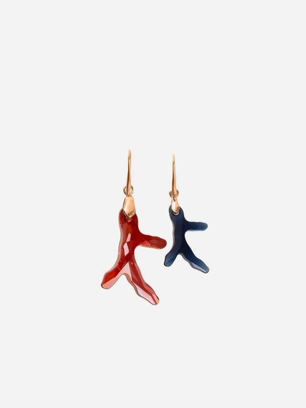NES VINTAGE Swarovski Asymmetric Coral Star Drop Earrings in Dark Amber & Blue – Dark Amber & Blue, önden görünüm