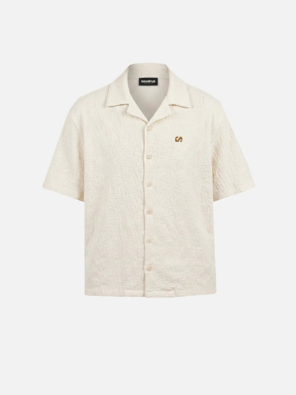 SEVDRUS Sundown Linen Shirt – krem rengi, keten kumaş, önden görünüm