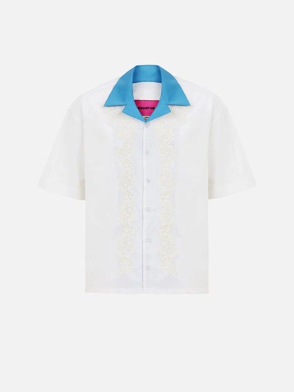 SEVDRUS Ethnic Embroidered Shirt - White – beyaz, mavi yaka, önden görünüm
