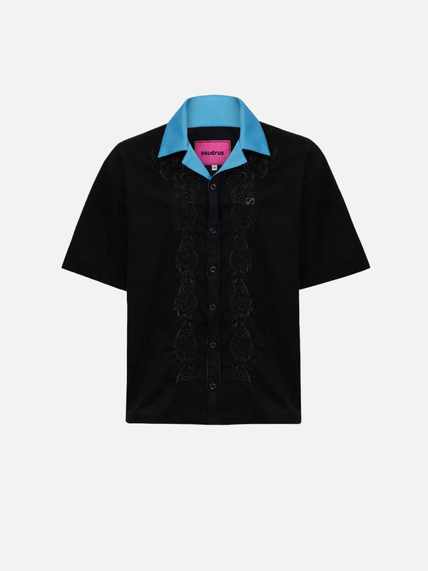 SEVDRUS Ethnic Embroidered Shirt – siyah, önden görünüm