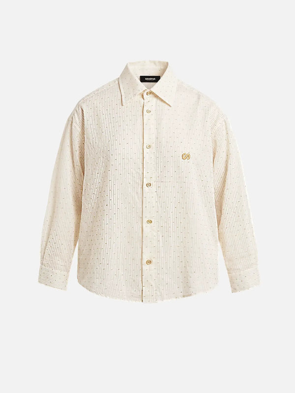 SEVDRUS Stardust Classic Oversize Woman Shirt – krem rengi, ön görünüm, S amblemi