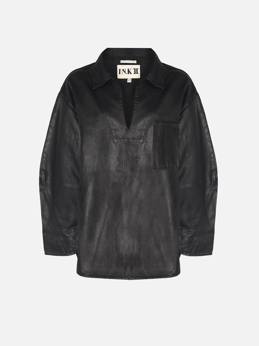 Coated Denim Pullover - Black