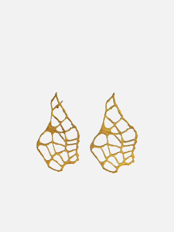 NES VINTAGE Gold Plated Sculptural Organic Net Drop Earrings - Statement Art Jewellery – altın, önden görünüm