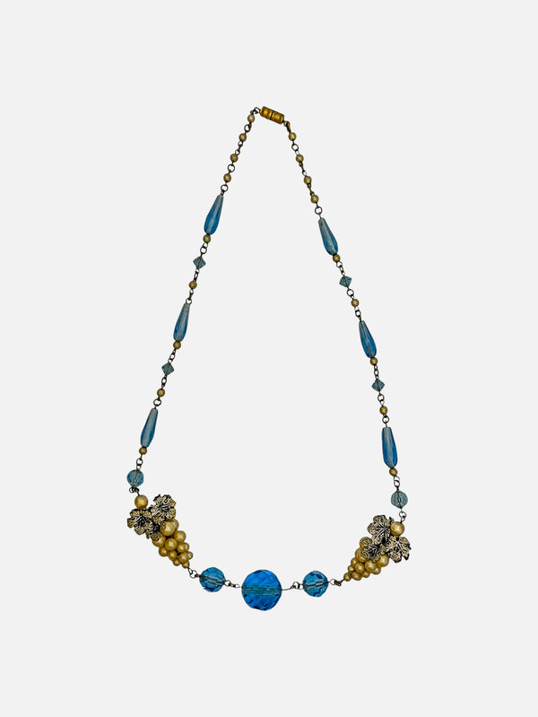 NES VINTAGE, Vintage Victorian Blue Glass Imitation Pearl Grape Cluster Necklace, KOLYE, shopi go'da!