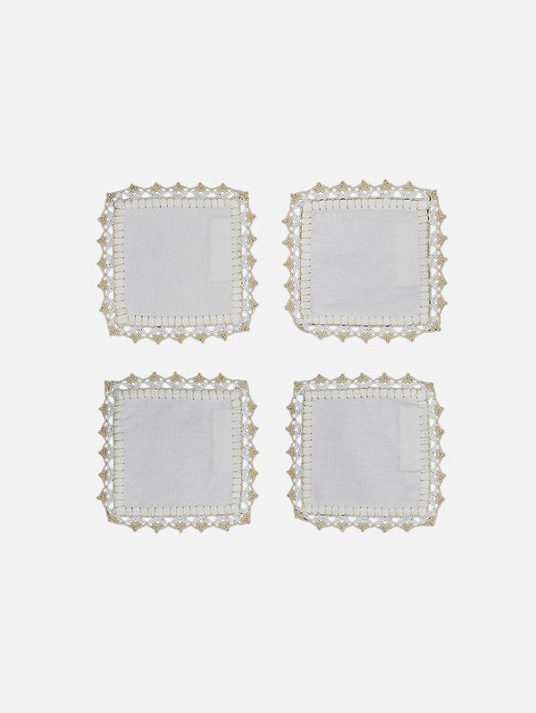 OHM HANDMADE, Bardak Altliği 4'Lü Set - Beyaz Bej, BARDAK ALTLIĞI, shopi go'da!