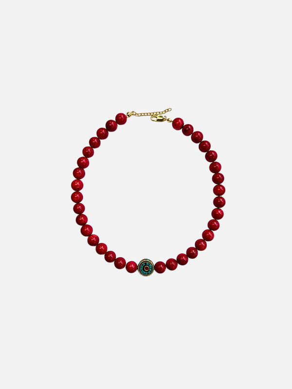 CorailEye Mercan Taşlı ve El Yapımı Tibet Boncuklu Kolye