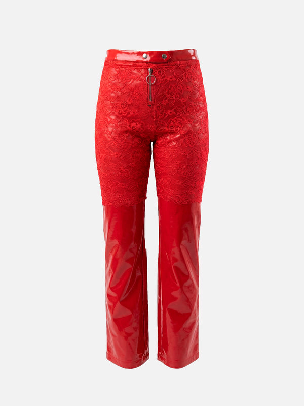 CULT FORM, Leather Lace Pants - Red, PANTOLON, shopi go'da!