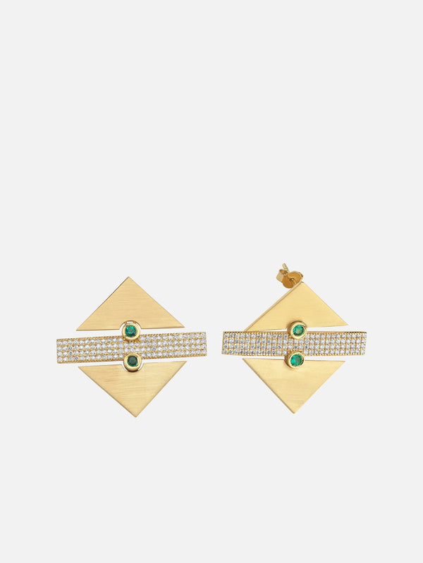 DIME TRIBE, Geometrik Detay, Pırlanta ve Savorayt Taşlı Sarı A, KÜPE, shopi go'da!