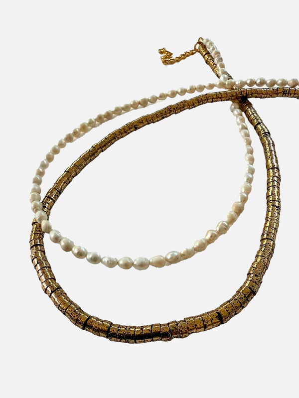 L'ATELIER DES PERLES, Dorure Doğal Lav Taşlı Barok ve Barok İncili Çiftl, KOLYE, shopi go'da!