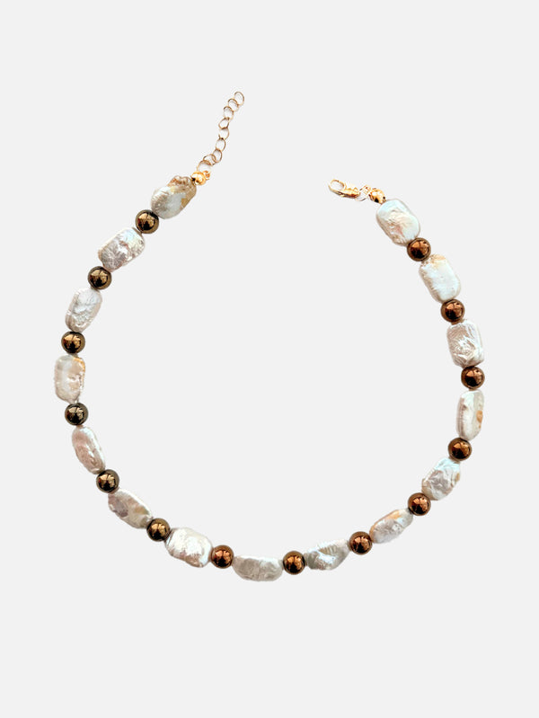 L'ATELIER DES PERLES, Eterna Barok İncili ve Doğal Hematit Taşlı Kolye, KOLYE, shopi go'da!