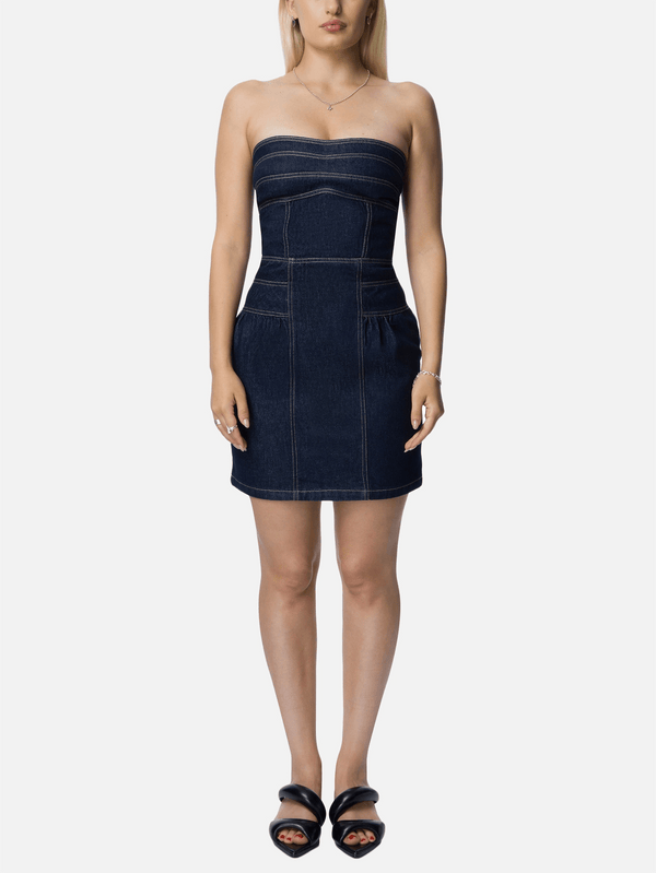 RE2MC, Kot Straplez Elbise - Mavi, ELBİSE, shopi go'da!