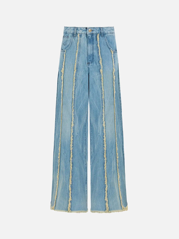 EX DE RUE Fringe Denim Jean I – açık mavi, önden görünüm, püsküllü dikiş ayrıntıları