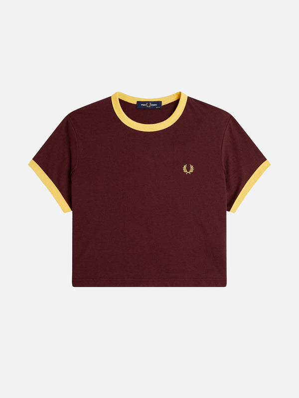 FRED PERRY - T-SHIRT - Cropped Ringer T-Shirt - Oxblood - shopi go'da!.