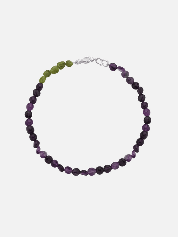 JEWELS FOR JOY, Purple Amethyst and Green Peridot Stone-Strung Silver-Colored Necklace - Améthyste, KOLYE, shopi go'da!