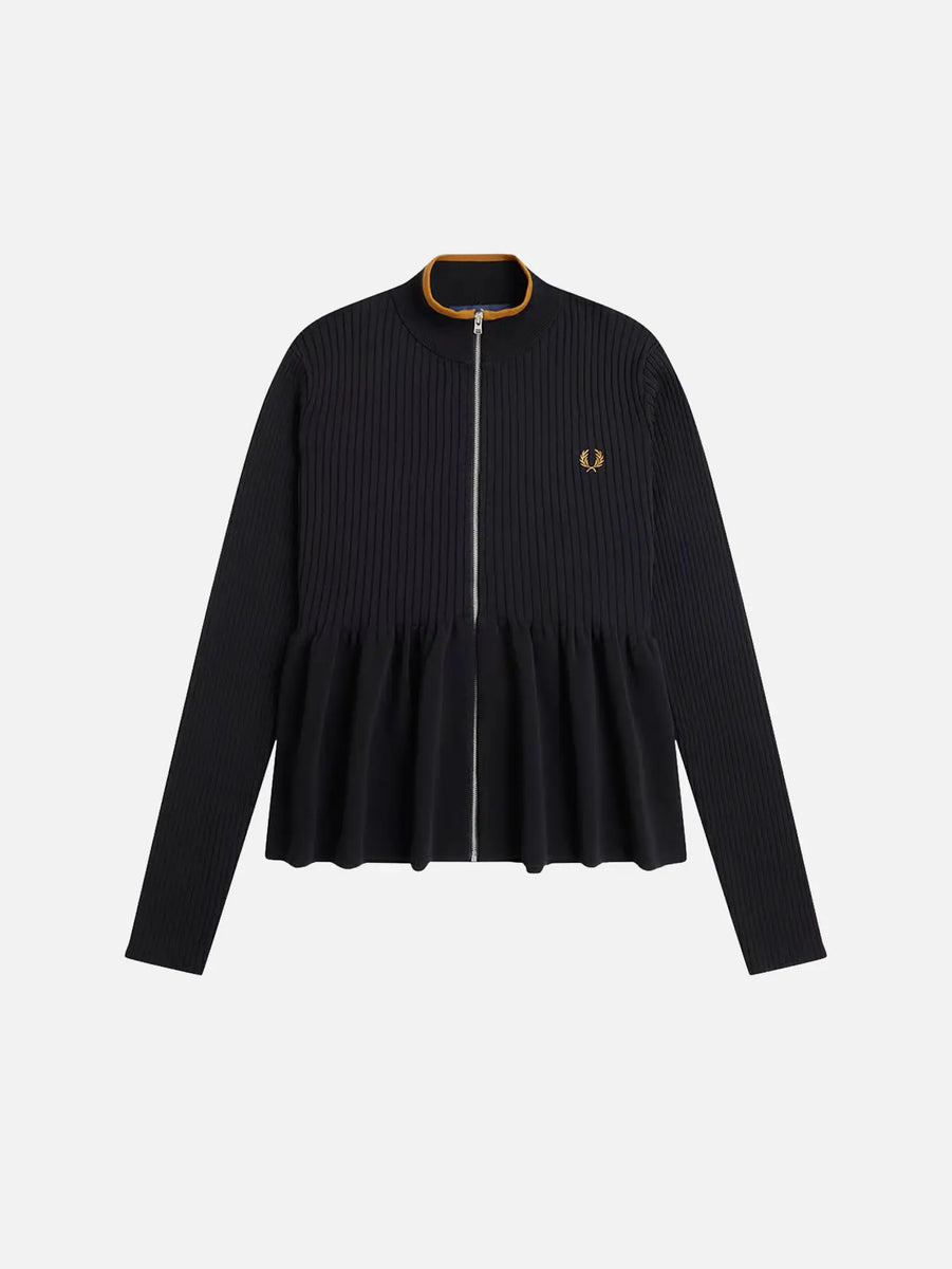 Zip-Through Peplum Cardigan - Black