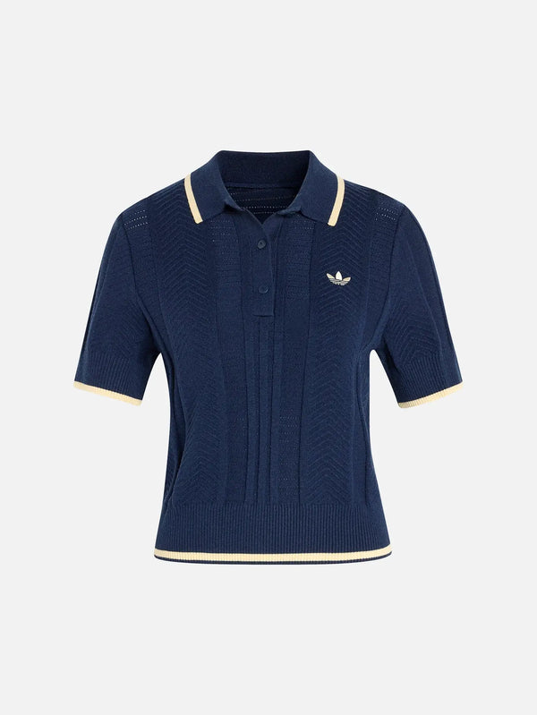 ADIDAS ORIGINALS Cable Knit Cali Polo Tee – Night Indigo, önden görünüm