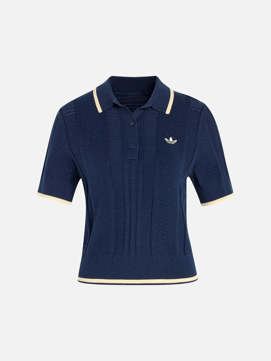Cable Knit Cali Polo Tee - Night Indigo