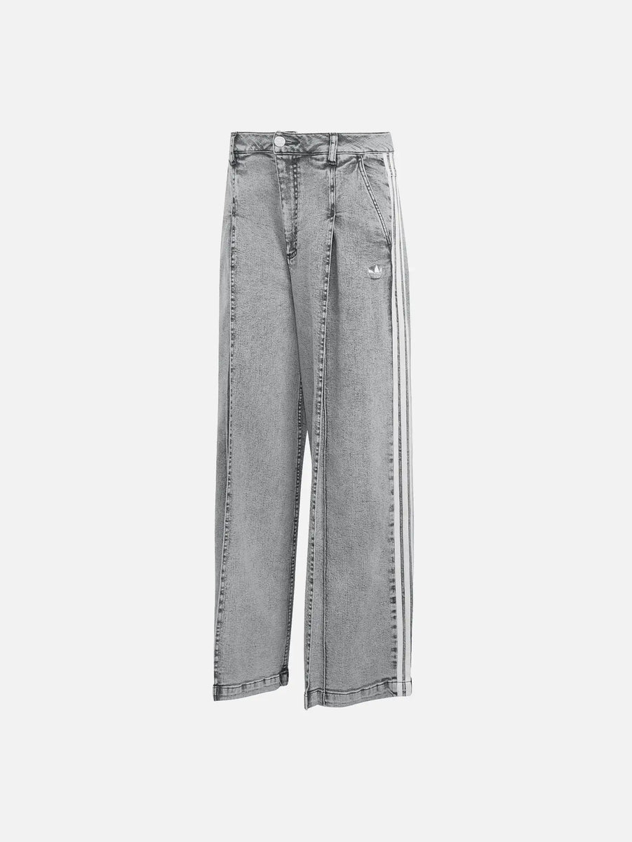 Denim Pleats Wide Legs Pant - Washed Grey Denim