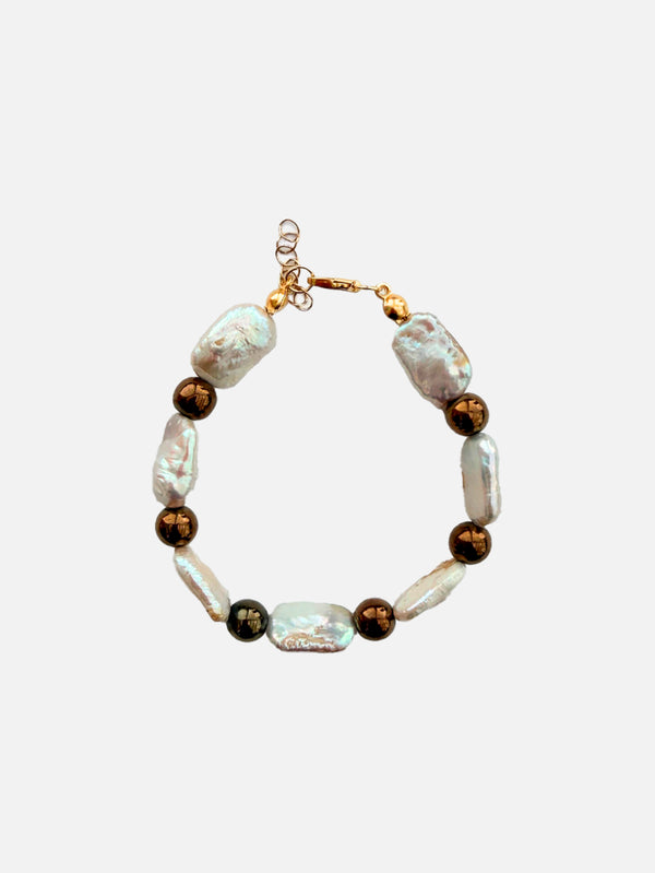 L'ATELIER DES PERLES, Luster Barok İncili ve Doğal Hematit Taşlı Bilekli, BİLEKLİK, shopi go'da!