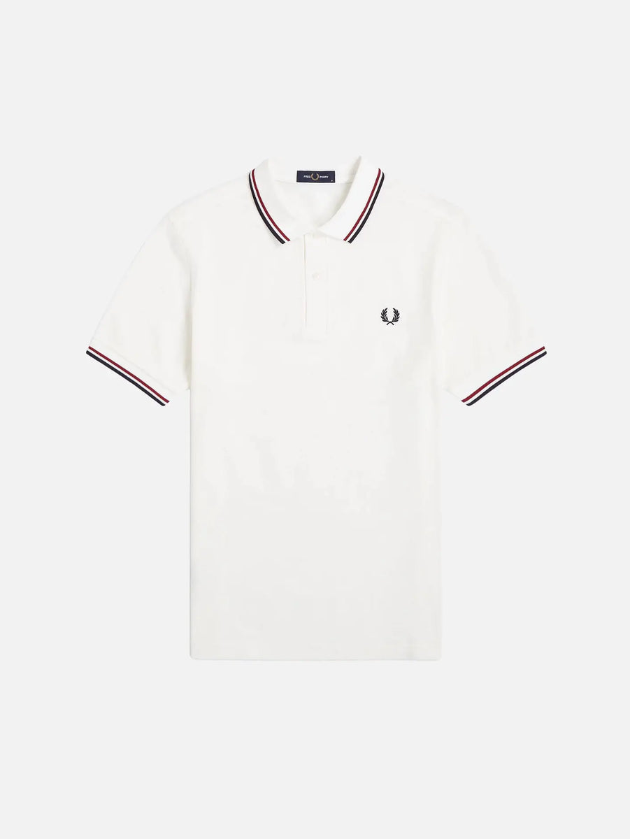 Twin Tipped Fred Perry Shirt - Snow White/Burnt Re