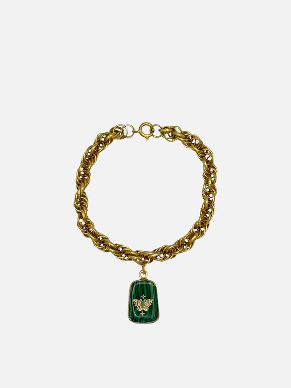 NES VINTAGE, Vintage Gold Plated Chain Bracelet with Malachite Butterfly Charm, BİLEKLİK, shopi go'da!