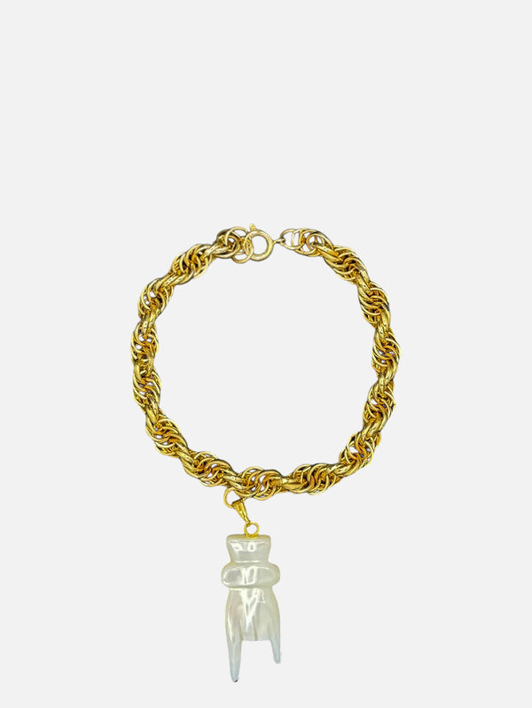 NES VINTAGE, Vintage Gold Plated Chain Bracelet with Mano Cornuto Charm, BİLEKLİK, shopi go'da!