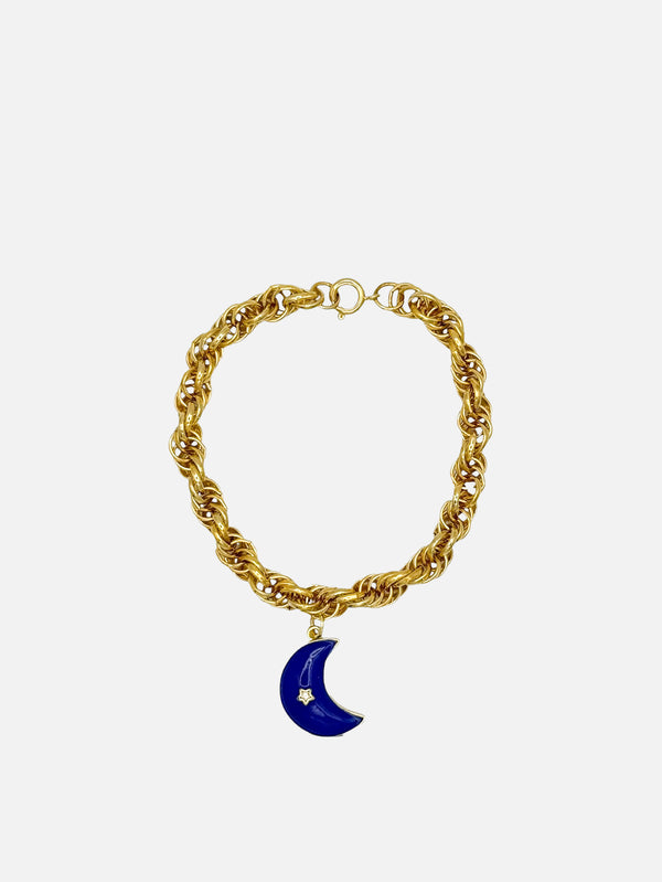 NES VINTAGE, Vintage Gold Plated Chain Bracelet with Blue Enamel Moon Charm, BİLEKLİK, shopi go'da!