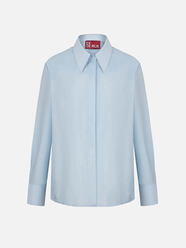 EX DE RUE Oversize Blue Shirt – mavi, önden görünüm
