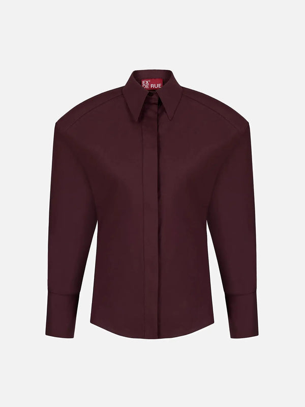EX DE RUE Padded Pleated Bordoeux Shirt – bordoeux, ön görünüm