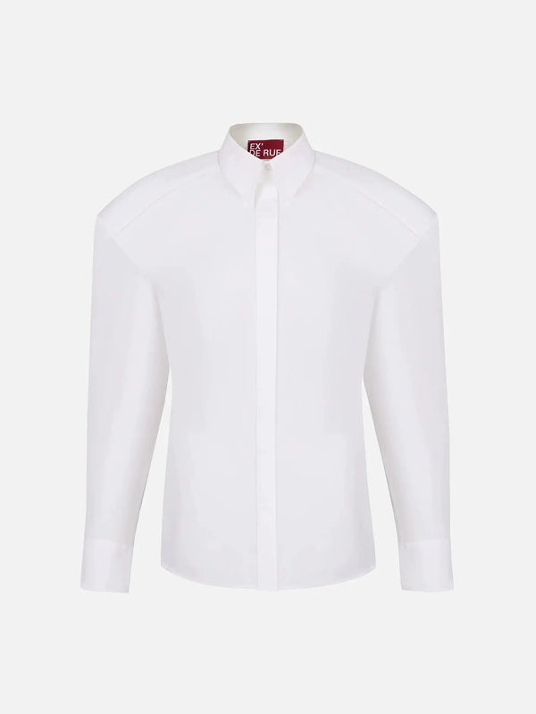 EX DE RUE Padded Pleated Classic Shirt – beyaz, ön görünüm