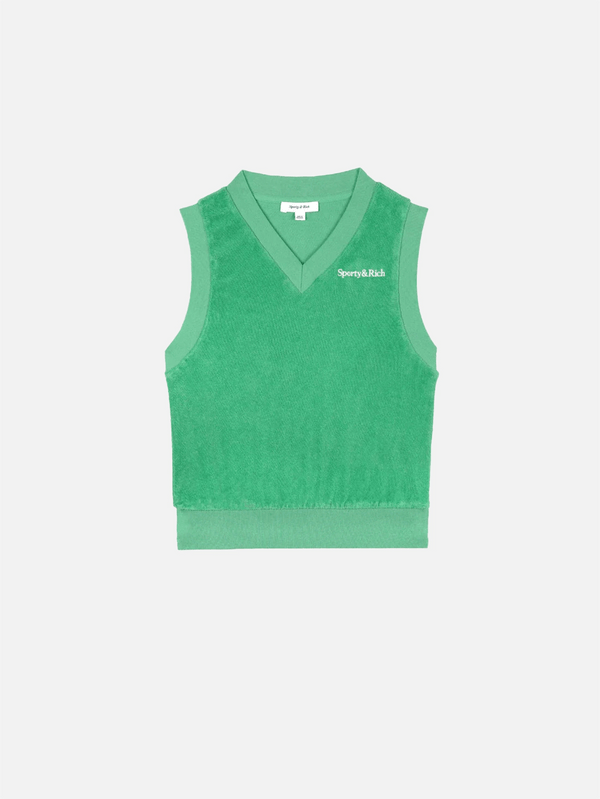 SPORTY & RICH, Serif Logo Terry Vest - Verde/White, SÜVETER, shopi go'da!
