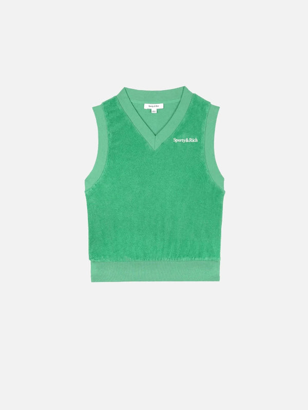 SPORTY & RICH - SÜVETER - Serif Logo Terry Vest - Verde/White - shopi go'da!.