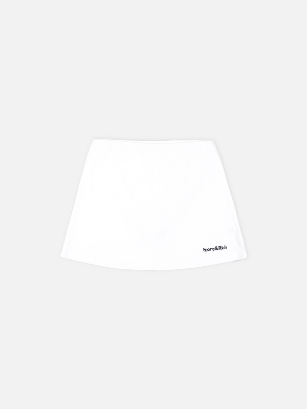 SPORTY & RICH, Serif Logo Terry Skirt - White/Navy, ETEK, shopi go'da!