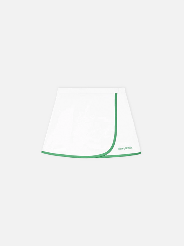 SPORTY & RICH, Serif Logo Embroidered Wrap Skirt - White/Verde, ETEK, shopi go'da!