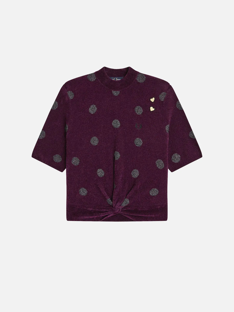 Polka Dot Knitted Top - Plum