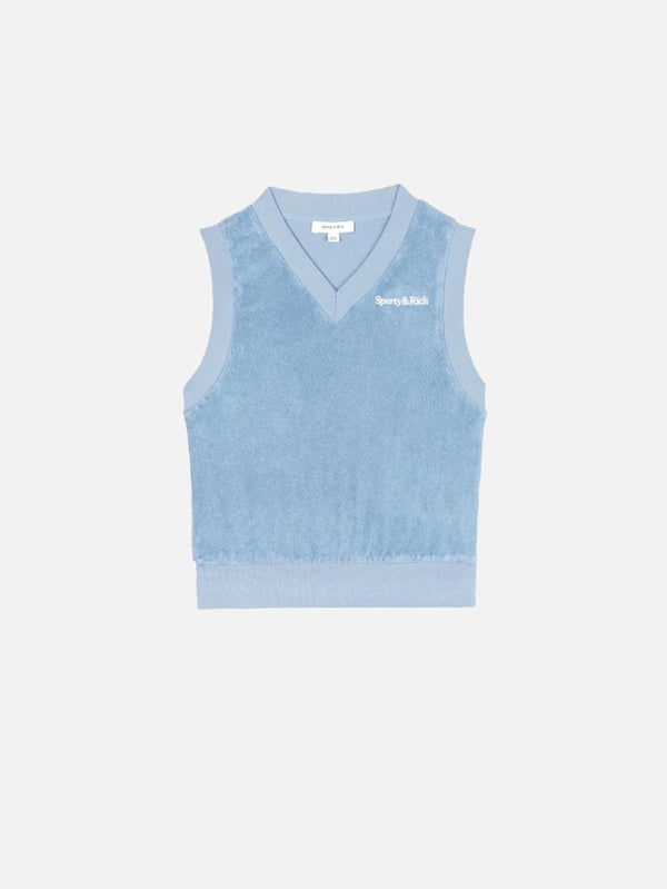SPORTY & RICH - SÜVETER - SRC Terry Vest - Sky Blue/White - shopi go'da!.