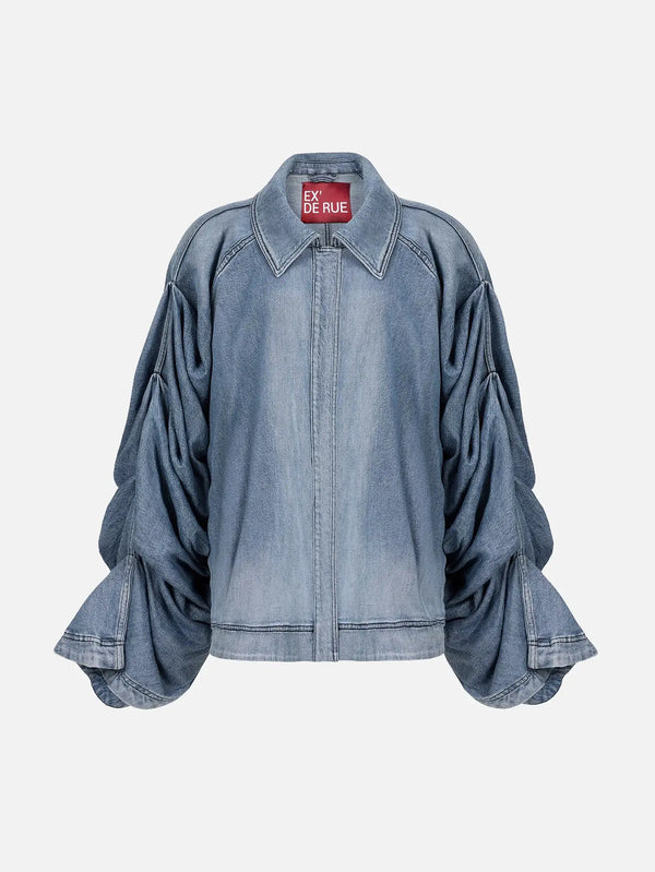 EX DE RUE Sculpt Denim Jacket I – açık mavi denim, ön görünüm