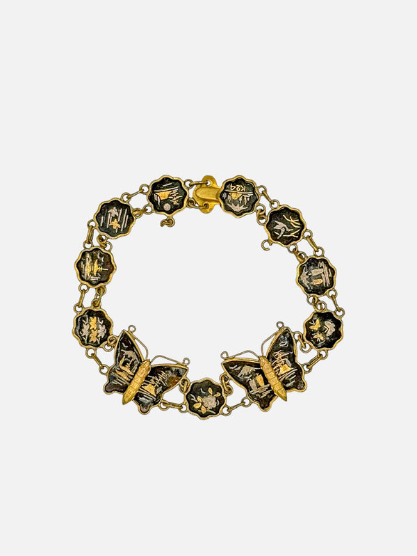 NES VINTAGE, Vintage Shakudo Butterfly Bracelet Gilded With 24K Gold, BİLEKLİK, shopi go'da!