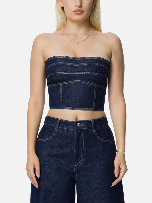 RE2MC, Kot Straplez Crop - Mavi, BLUZ, shopi go'da!