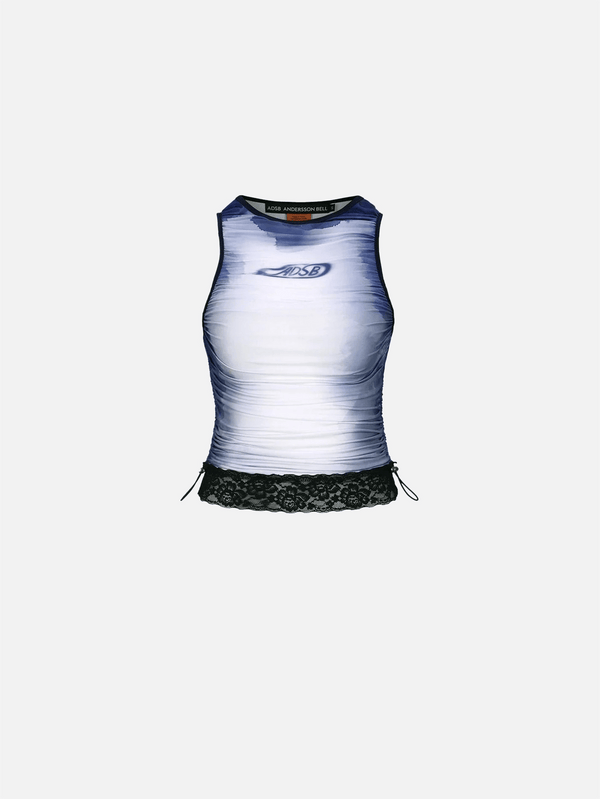 ANDERSSON BELL, Lisa Watercolour Sprayed Logo Shirring Top - Navy, ATLET, shopi go'da!