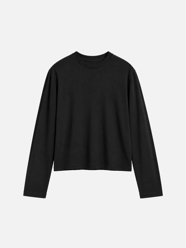 shopi go Itoshima Cropped Logsleeve T-Shirt – siyah, ön görünüm