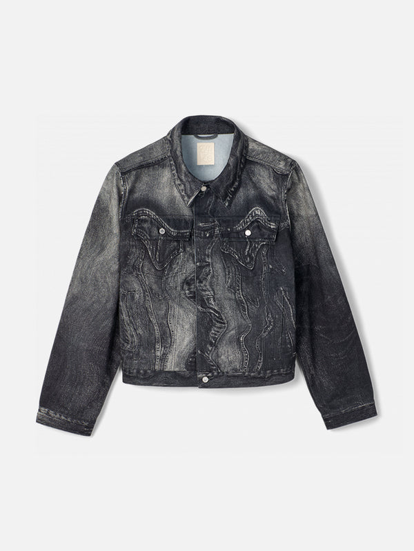CAMPERLAB - CEKET - Distorted Print Denim Jacket - Grey - shopi go'da!.