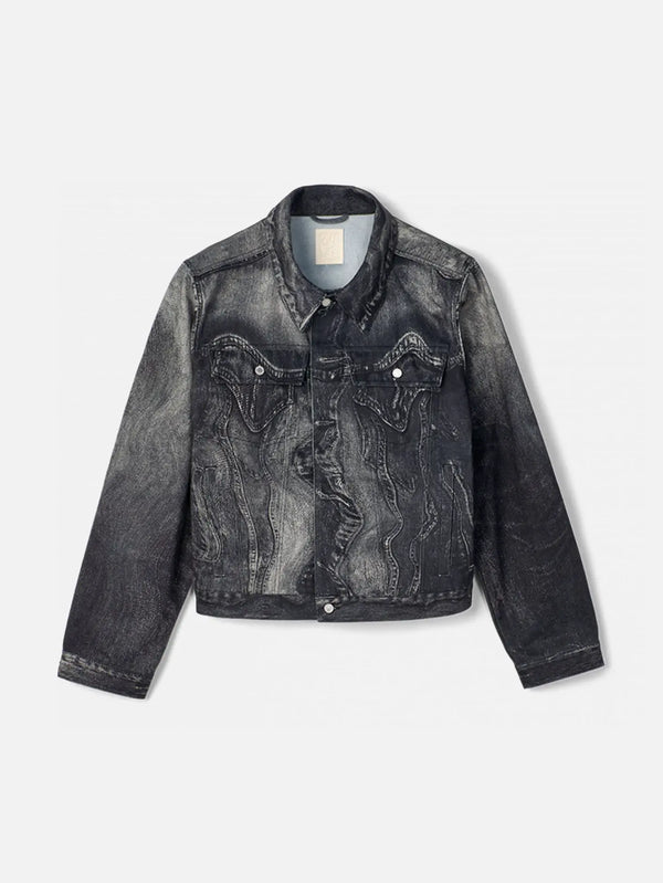 CAMPERLAB Distorted Print Denim Jacket - Grey - Uncategorized CEKET