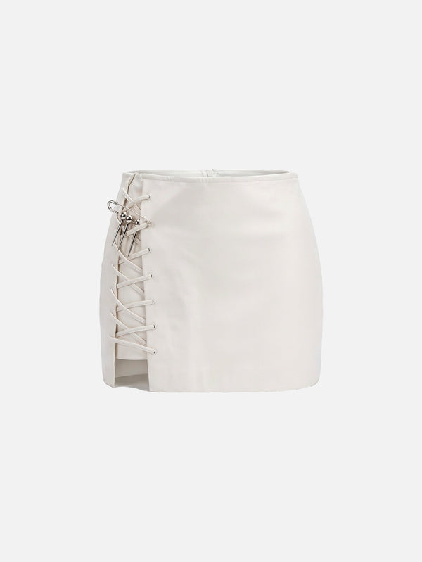CULT FORM - ETEK - Leather Mini Skirt- White - shopi go'da!.