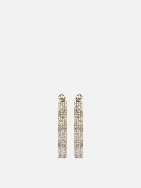 DIME TRIBE Yuvarlak Pırlanta Detaylı Dikdörtgen Beyaz Altın K - Earrings KÜPE