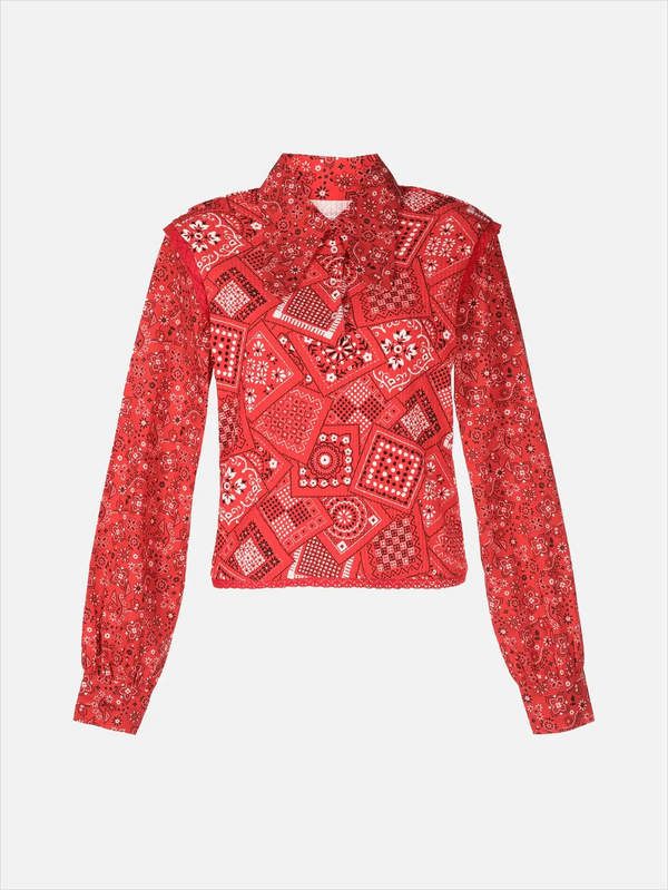 ERL Printed Knit Combo Blouse - Red - Blouses BLUZ