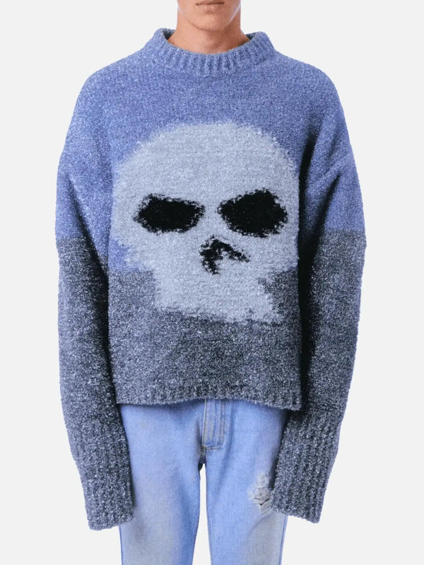 ERL Glitter Skull Intarsia Pullover - Grey - Sweaters KAZAK
