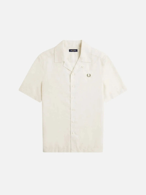 FRED PERRY Jacquard Linen Blend Shirt - Light Ecru - Shirts GÖMLEK