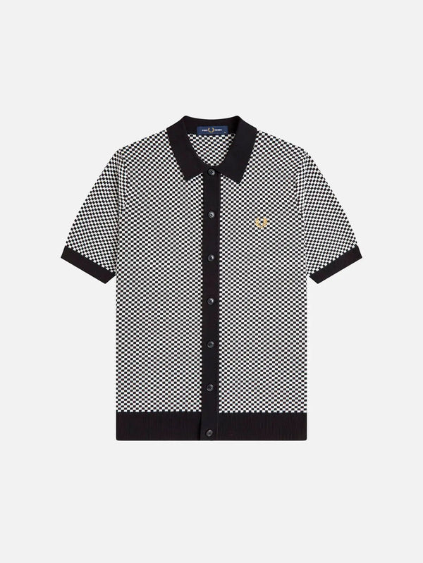 FRED PERRY Chequerboard Button Thru Shirt - Black - Shirts GÖMLEK