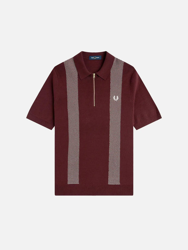 FRED PERRY Panel Detail Knitted Shirt - Oxblood - Shirts T-SHIRT